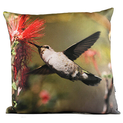 Red Flower Hummingbird 14in Throw Pillow