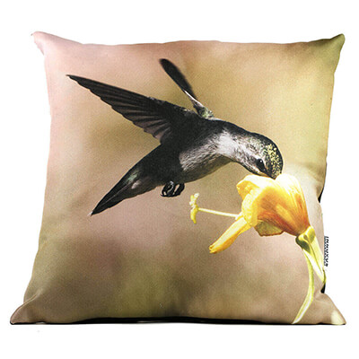 Yellow Flower Hummingbird 14in Throw Pillow